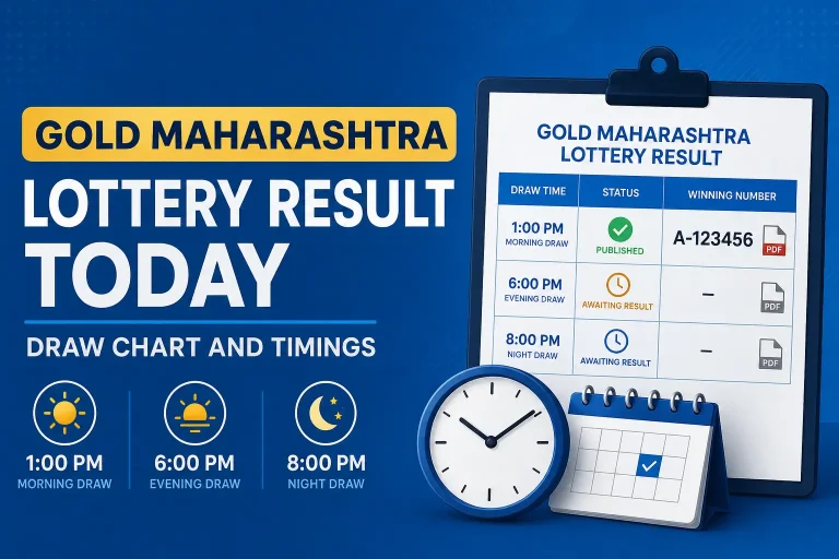 Gold Maharashtra Lottery result today showing draw chart and 1PM, 6PM, and 8PM timings