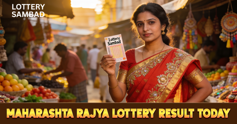 a woman holding a maharashtra rajya lottery result today ticket and smiling