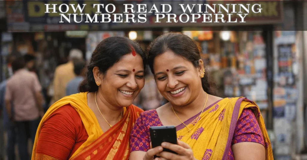 Two women smiling while checking west bengal dear lottery result winning numbers on a smartphone”