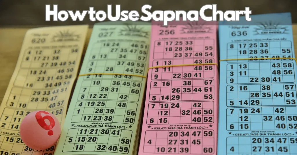 “Banner titled ‘How to Use Sapna Chart’ displaying multiple colorful number charts laid side by side, with a hand holding a ball marked with a question mark in the foreground.”