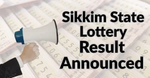 “Sikkim State Lottery result announced banner with megaphone and lottery tickets background”