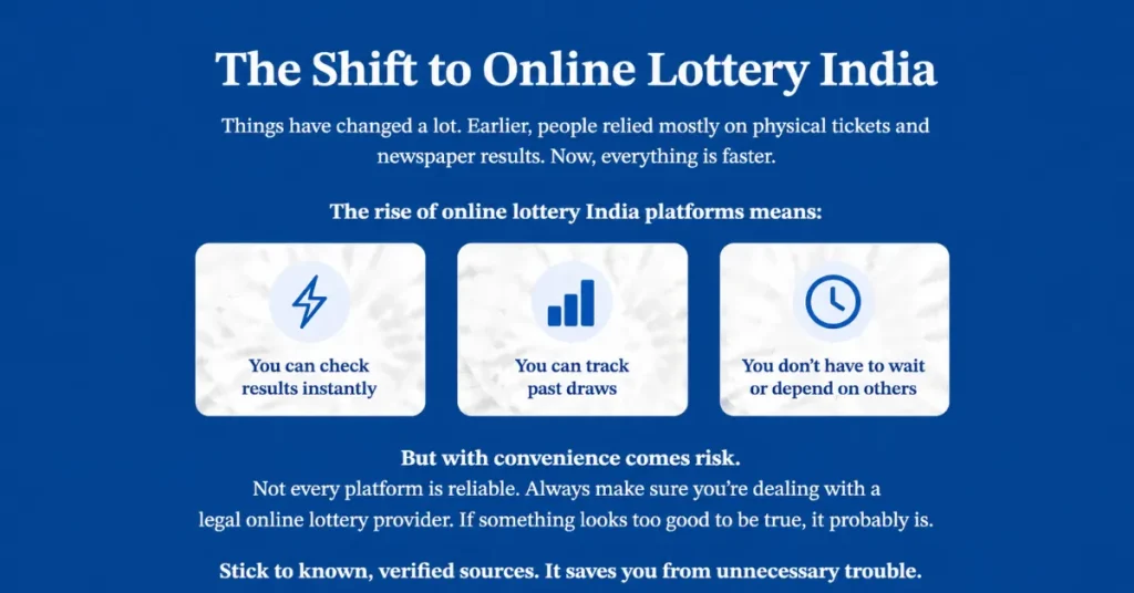 The shift to omaharashtra mohini lottery result showing instant result checking, past draw tracking, and digital convenience infographic
