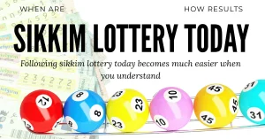 Sikkim lottery today results concept with colorful numbered balls and ticket background