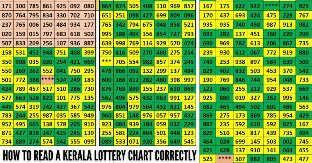 “Kerala lottery chart with color-coded numbers explaining how to read lottery results correctly”