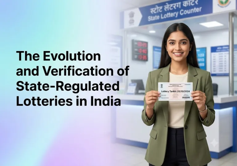 State-regulated on lottery sambad 25 tarikh​ lotteries in India banner featuring a Gen Z woman holding a ticket in a modern, professional office.